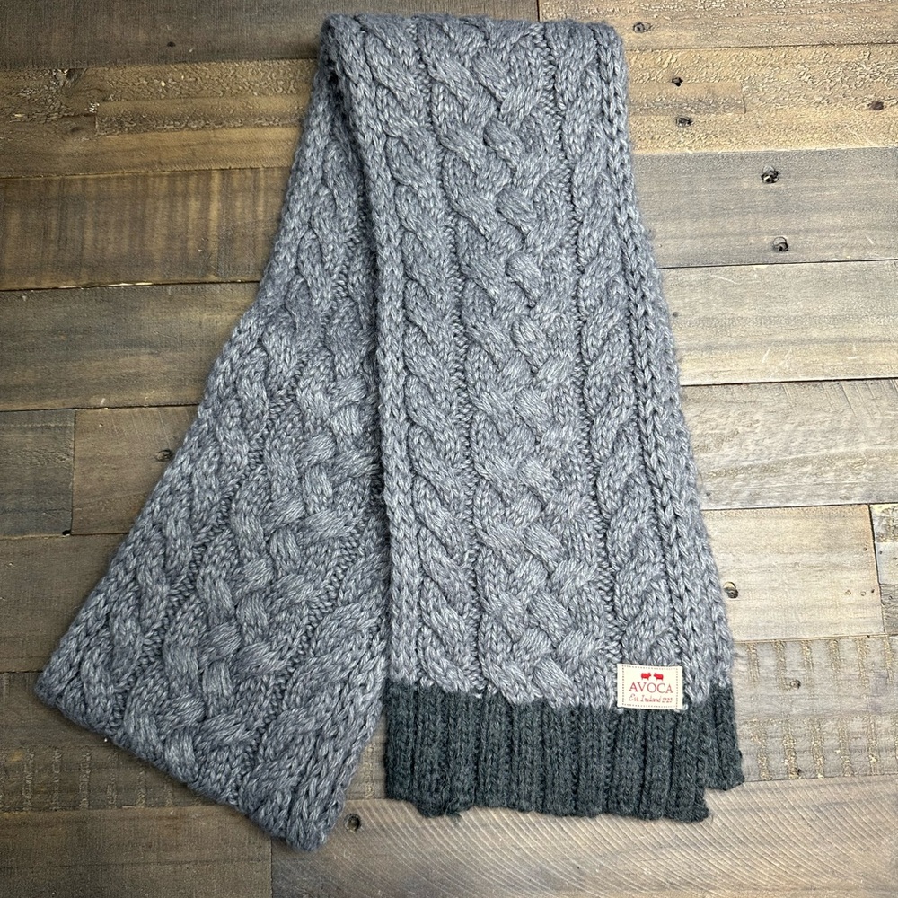 Avoca Irish Wool Gray Cable Knit Scarf